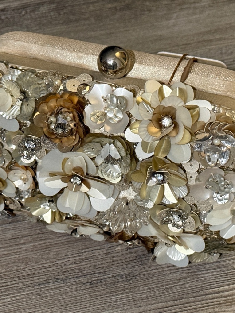 Accessorize Ivory and Gold Floral Sequin Clutch